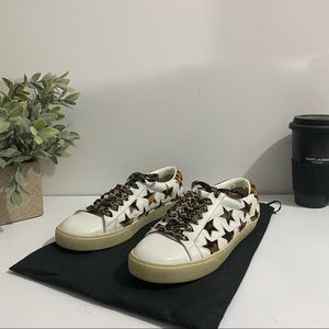 Saint Laurent Paris Leopard Pony Hair Star Leather Sneakers